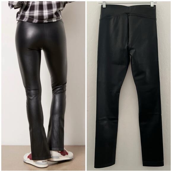 Spanx Leather-Like Front Slit Pants Women's XS in Luxe Black Faux Vegan NWT - Picture 2 of 12